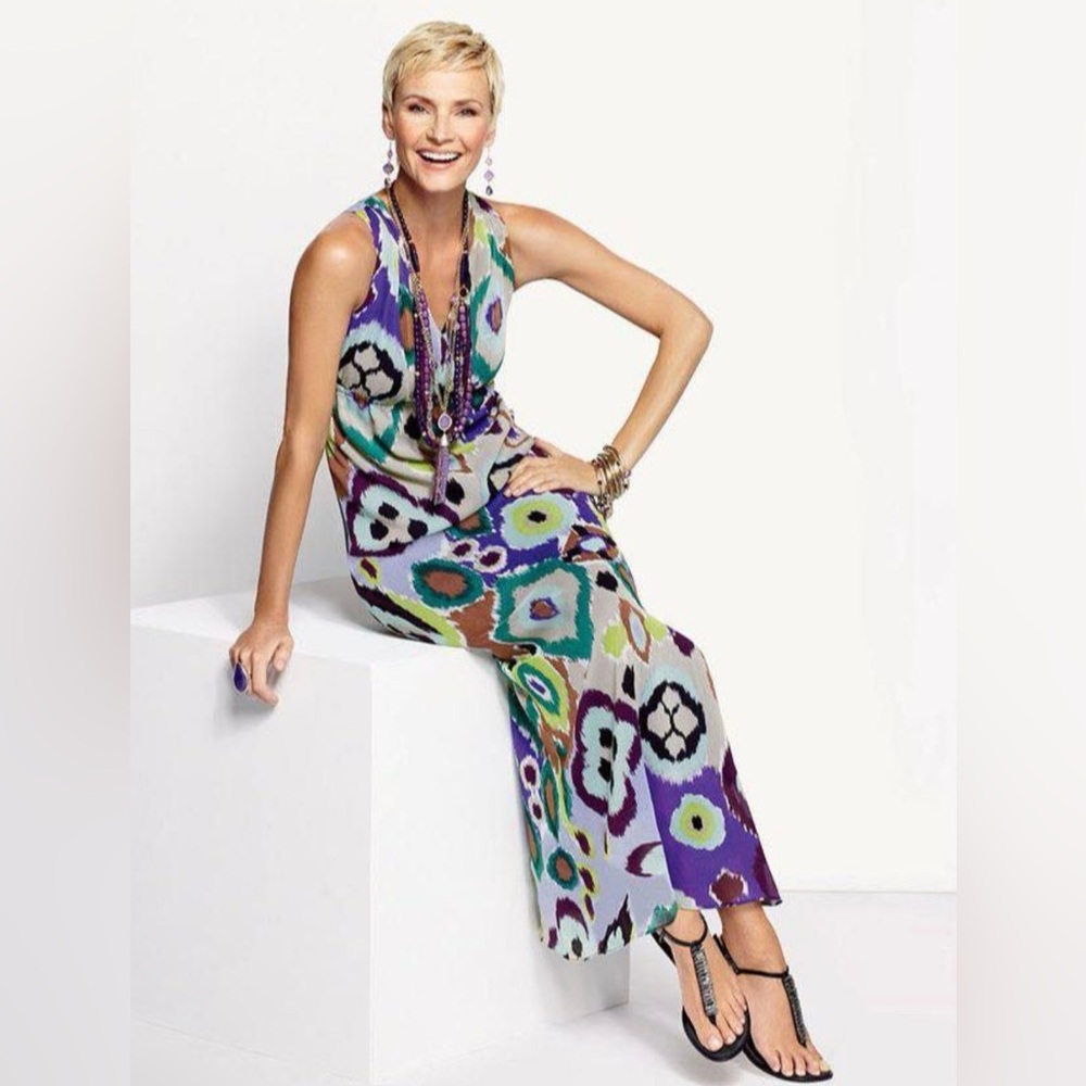 Chico's Women’s Peacock Purple Blue Maxi Chiffon Sleeveless Dress S (0.5)